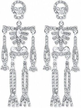 Women's Silver Rhinestone Skeleton Skull Dangle Earrings Gothic Halloween